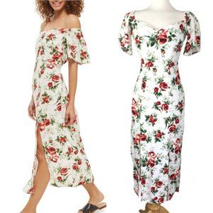 Topshop Bardot Rose Print Midi Dress Size 2